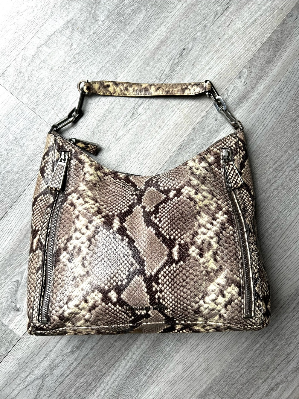 Michael Kors Python-Print Shoulder Bag in Brown & Cream